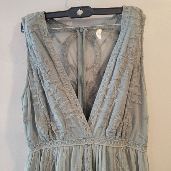 Wishlist Sage Green Lace Maxi Romper Event Graduation Dress Size Large - Picture 3 of 11